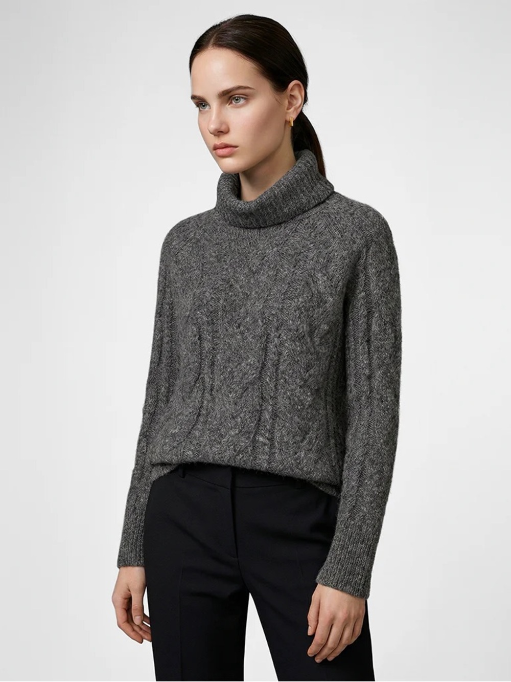 Faherty Frost Cable Knit Turtleneck Sweater Small Baby Alpaca